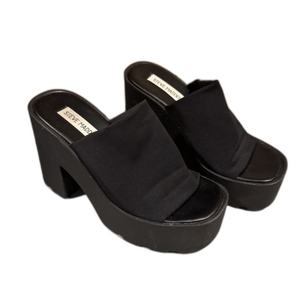 Steve Madden Shoes - Vintage Steve Madden Platform Sandals Black Stretch Chunky Heel Italy Women 7
